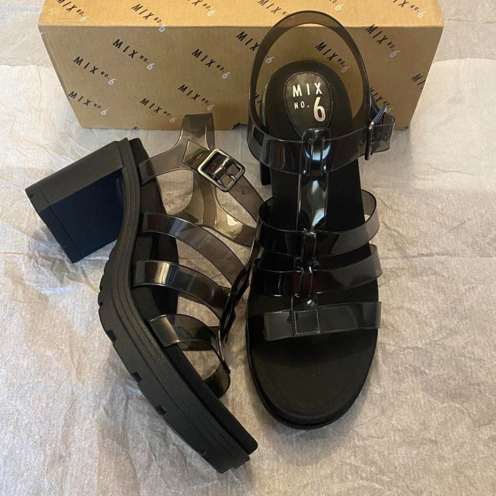 MIX No. 6 brand high heeled jelly sandals, size 8